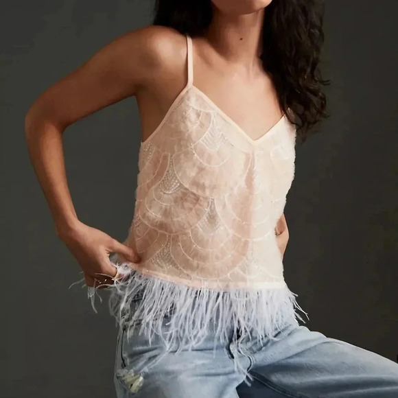 Anthropologie Tops - Anthropologie Eva Franco Sequin Feather-Hem Tank Size XXS NWT